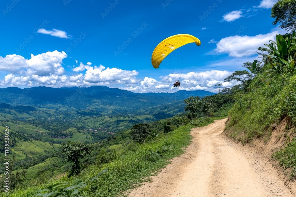 A scenic photo of puffy clouds gently drifting above rolling green hills A scenic photo of puffy clouds gently drifting above rolling green hills