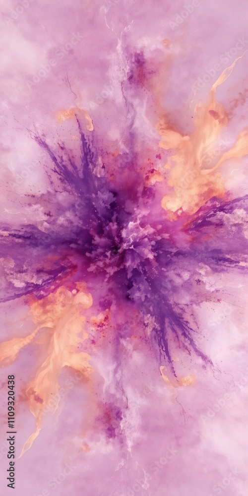 Fototapeta premium Ethereal purple explosion of abstract art in a mesmerizing swirl of colors and shapes, dynamic, creative