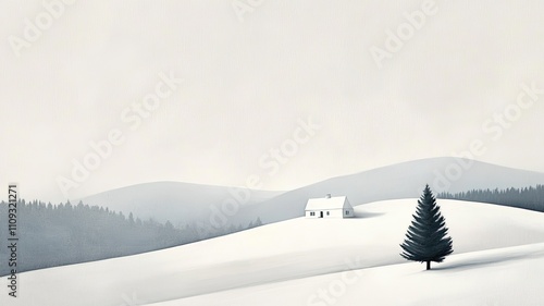 シンプルなモノクロの雪景色_1