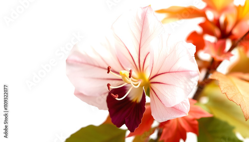 Autumn flower bordre png seasonal botanical, transparent background with a white accent, png