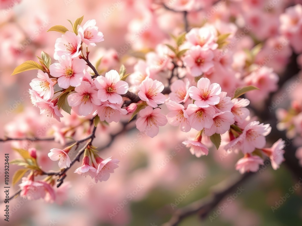 Fototapeta premium Spring's cherry blossoms, a vintage, delicate sight.