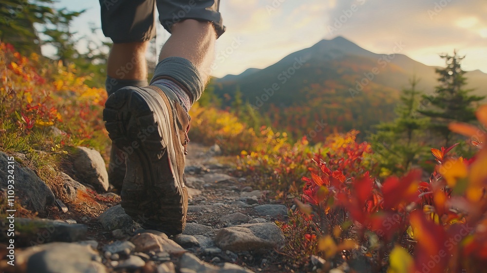 Close-Up of a Man Hiking in the Mountains at Sunrise. AI generated illustration Close-Up of a Man Hiking in the Mountains at Sunrise. AI generated illustration
