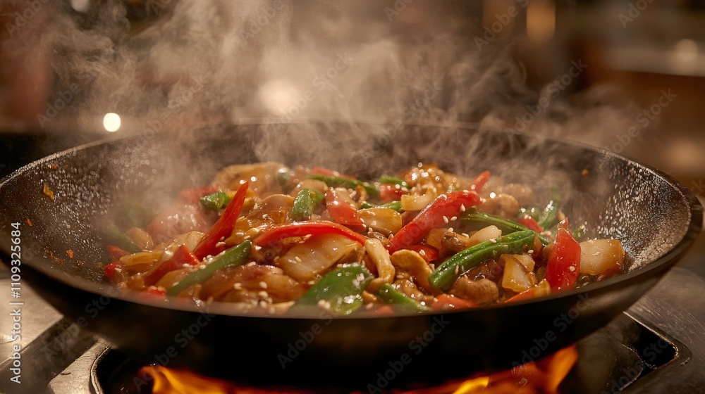 Vibrant Stir Fry in Asian Restaurant Setting Vibrant Stir Fry in Asian Restaurant Setting