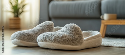 Cozy bedroom slippers with plush lining and non slip soles perfect for relaxing at home photo