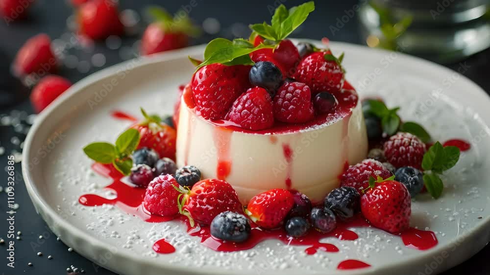 Delicious Panna Cotta Dessert with Berries and Berry Sauce Delicious Panna Cotta Dessert with Berries and Berry Sauce