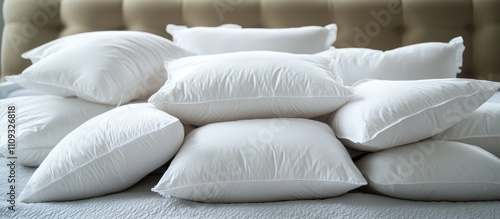 Cozy soft pillows arranged neatly on a plush hotel bed inviting relaxation and restful sleep
