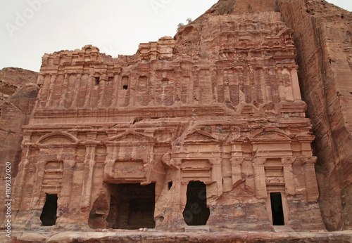 Closeup of the facade of one of the Royal Tombs, Petra Jordan
 photo