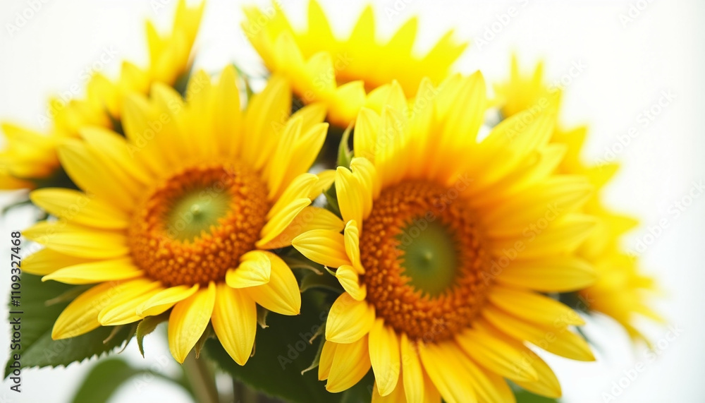 Fototapeta premium Vibrant yellow sunflowers in a close up shot showcasing their bright petals and rich centers.