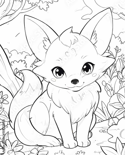 Sweet Chibi Fox Line Art Coloring Page for Kids Featuring Playful Paws and Fun Expression