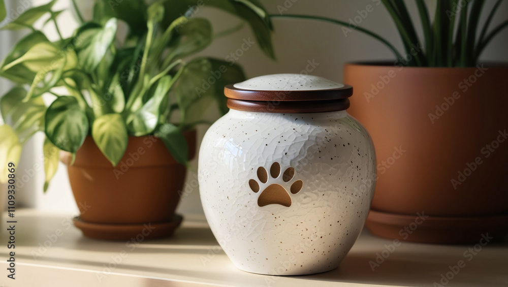 Pet Cremation Urn with Cat or Pet Ashes, Domestic Animal Mourning and Loss Pet Cremation Urn with Cat or Pet Ashes, Domestic Animal Mourning and Loss
