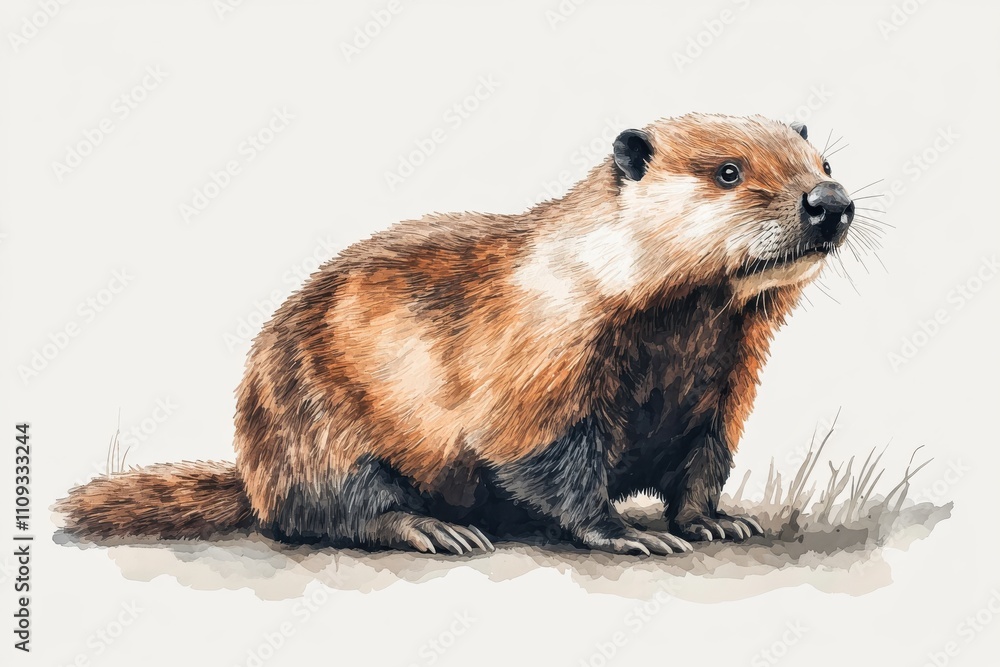 Fototapeta premium A detailed illustration of a beaver in a natural pose.