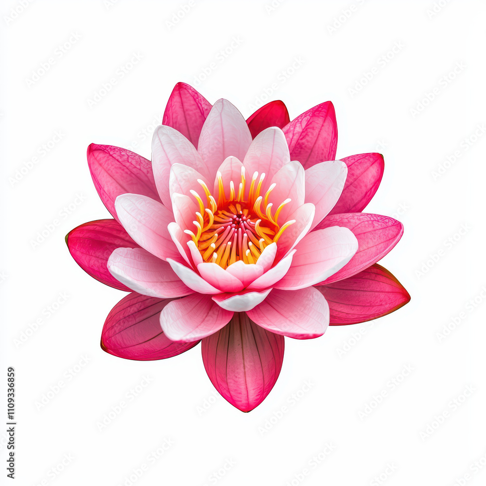 Obraz premium vibrant pink lotus flower gracefully blooms, showcasing its delicate petals and striking colors. This stunning flower symbolizes beauty and tranquility in nature