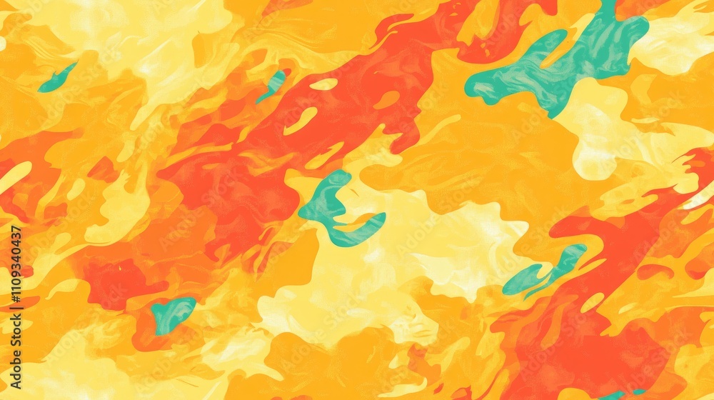 Vibrant seamless pattern featuring yellow trendy dye and orange movement effects on a bright colored water background perfect for modern art and design projects Vibrant seamless pattern featuring yellow trendy dye and orange movement effects on a bright colored water background perfect for modern art and design projects