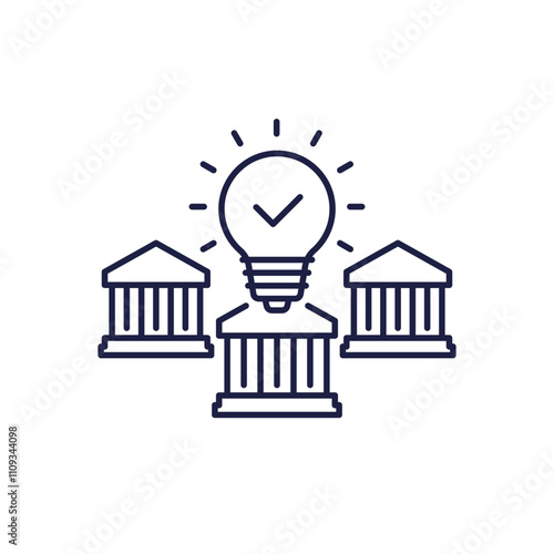 banks and light bulb icon in line style, business funding vector