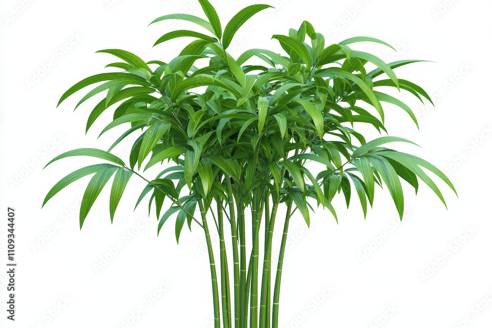 Obraz premium Lush green bamboo plant with vibrant leaves and slender stems, creating serene and refreshing atmosphere. Perfect for enhancing indoor spaces or gardens