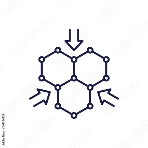 graphene icon, strong material with resistant carbon structure, line vector
