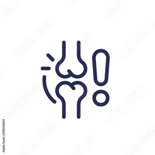 joint pain in knee or arthritis line icon on white