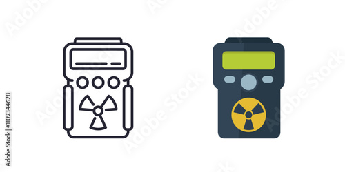 radiation detector icons, line and flat style