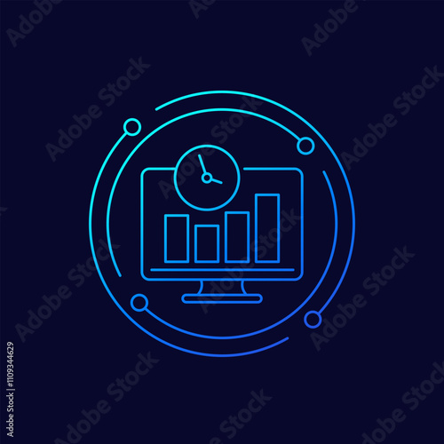 real time data icon, business analysis and market information, linear design