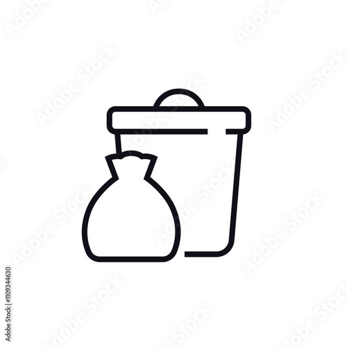 Trash bag and recycling bin icon, line pictogram