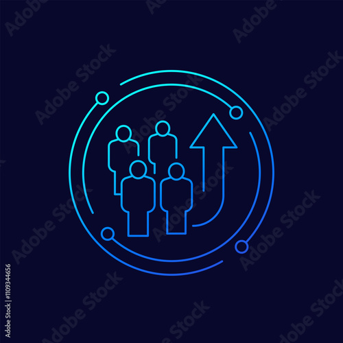 team growth icon with people, linear design