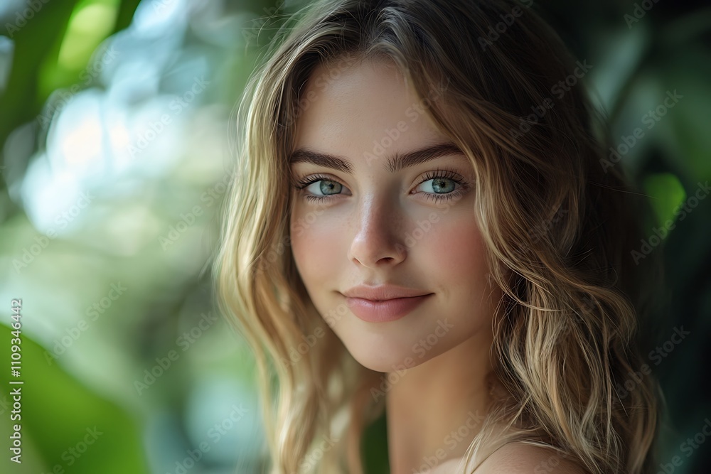 Naklejka premium Blonde Woman Natural Light Bokeh Glow Makeup