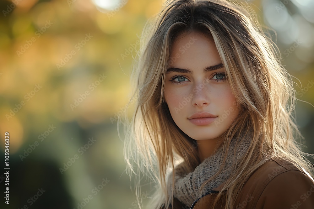 Naklejka premium Blush Peaceful Autumnal Portrait Young Woman Outdoors