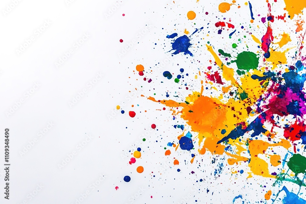 Obraz premium Vibrant paint splatter on white background with copy space