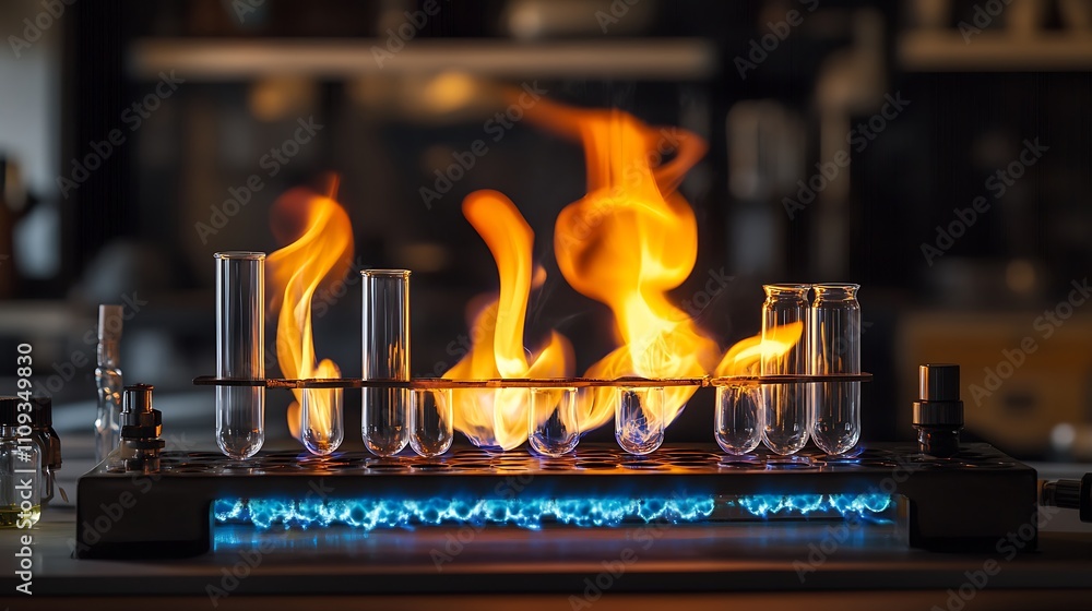 Experiment demonstrating flame reactions using a Bunsen burner in a laboratory setting