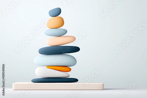 A serene stack of colored stones representing balance and tranquility, perfect for wellness themes. The composition inspires peace and invites mindfulness into daily life. photo