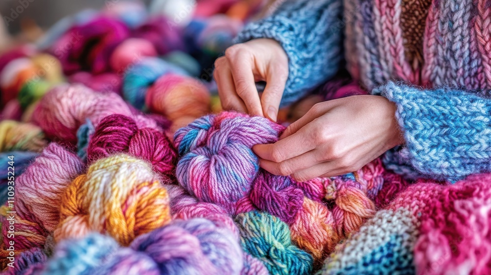 Creative knitting session experience crafting in a cozy indoor yarn environment Creative knitting session experience crafting in a cozy indoor yarn environment