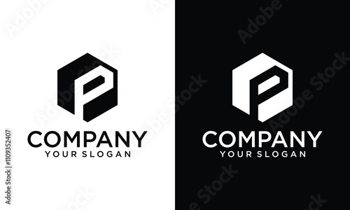Creative Abstract letter p vector logotype. Line hexagon creative simple logo design template. Universal geometric symbol font icon.