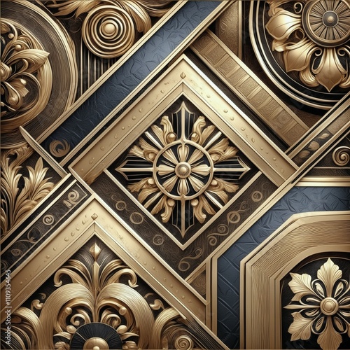  Luxurious Geometric Background with Gold and Blue Metallic Accents