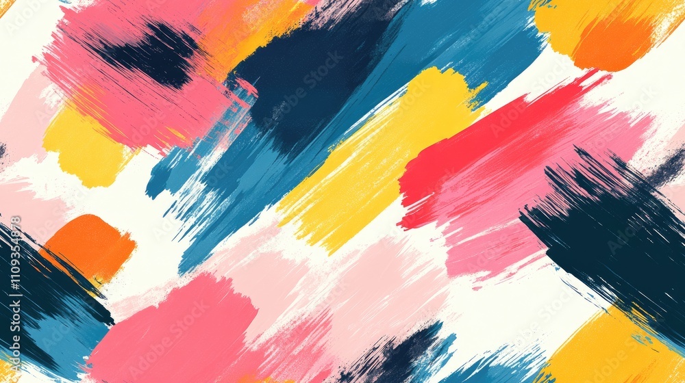 Obraz premium Seamless abstract pattern featuring brushed paint strokes in vibrant colors ideal for modern textile designs
