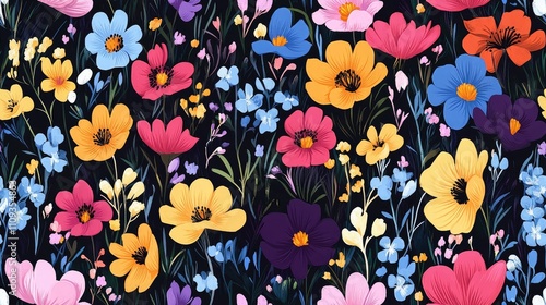 Wallpaper Mural Seamless pattern of vibrant spring flowers in assorted colors ideal for fabric designs and wallpapers Torontodigital.ca