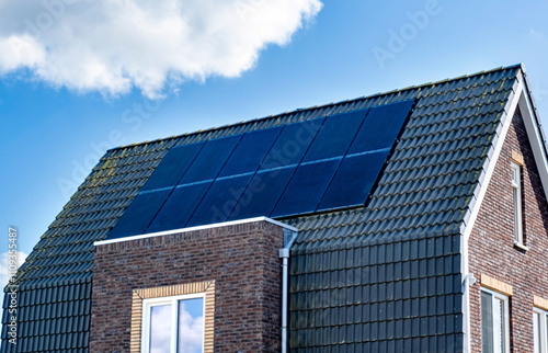 Solar Panel House Roof Generator Energy The Hague Netherlands Blue Sky Sun