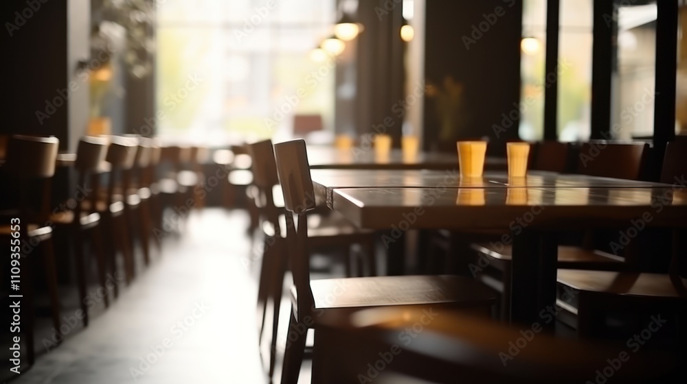 A cozy restaurant interior with empty tables and soft lighting. A cozy restaurant interior with empty tables and soft lighting.