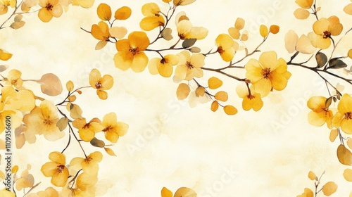 Seamless pattern of delicate yellow floral watercolor frames on a soft background perfect for invitations and decorative designs © NeuralNiche