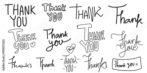 black color hand writing Thank you isolated on white background