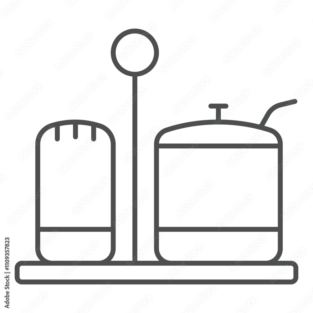 Salt and spices tray thin line icon, cooking concept. Vector graphics. Salt and pepper sign on white background, outline style icon for mobile or web design. Salt and spices tray thin line icon, cooking concept. Vector graphics. Salt and pepper sign on white background, outline style icon for mobile or web design.