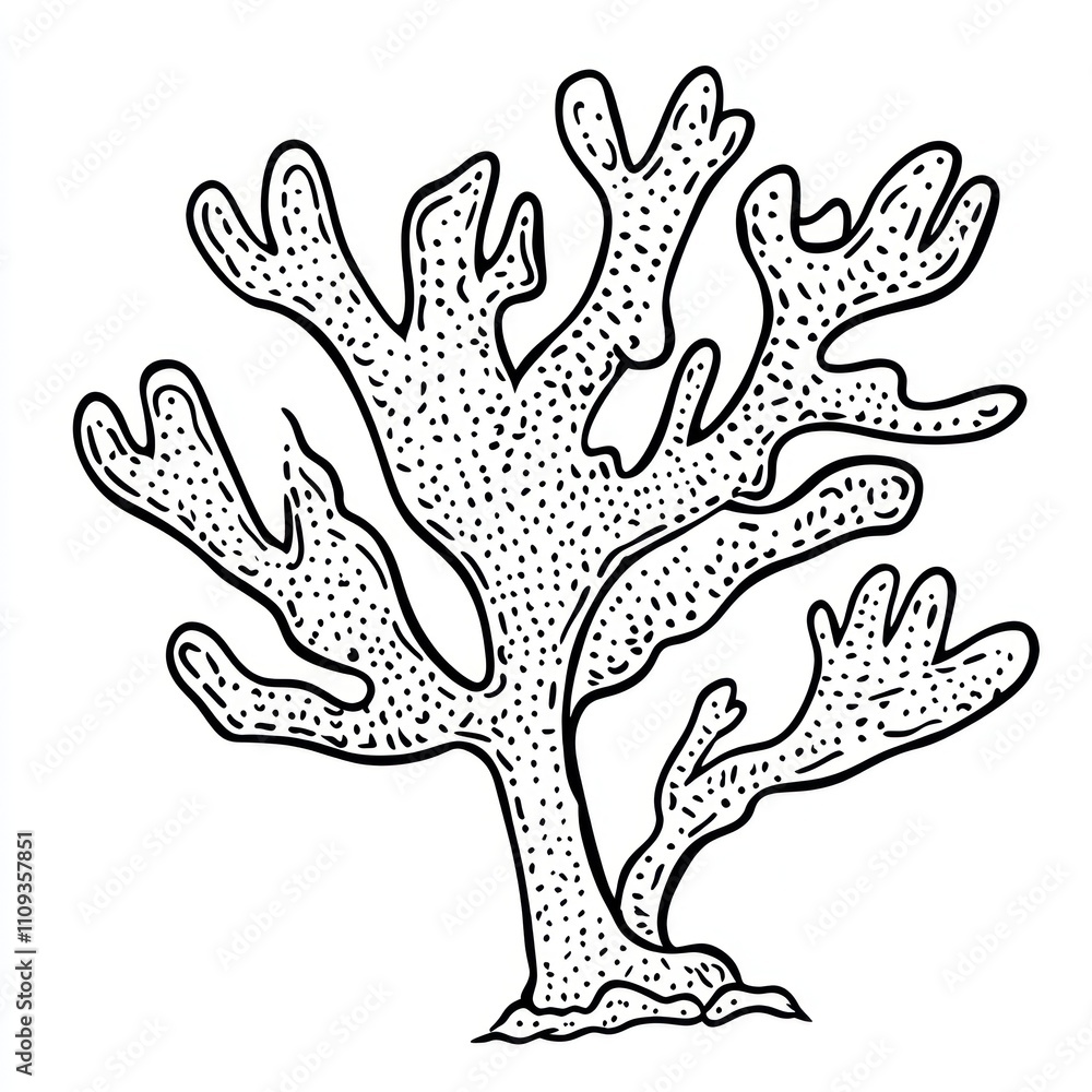 Obraz premium Black and white illustration of a stylized seaweed plant.