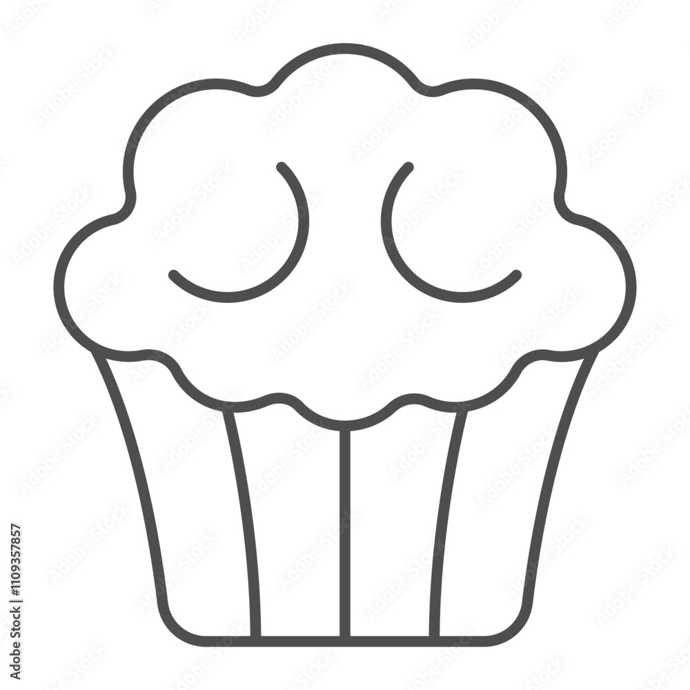 Cupcake thin line icon, bakery concept. Vector graphics. Glazed cupcake sign on white background, outline style icon for mobile or web design. Cupcake thin line icon, bakery concept. Vector graphics. Glazed cupcake sign on white background, outline style icon for mobile or web design.