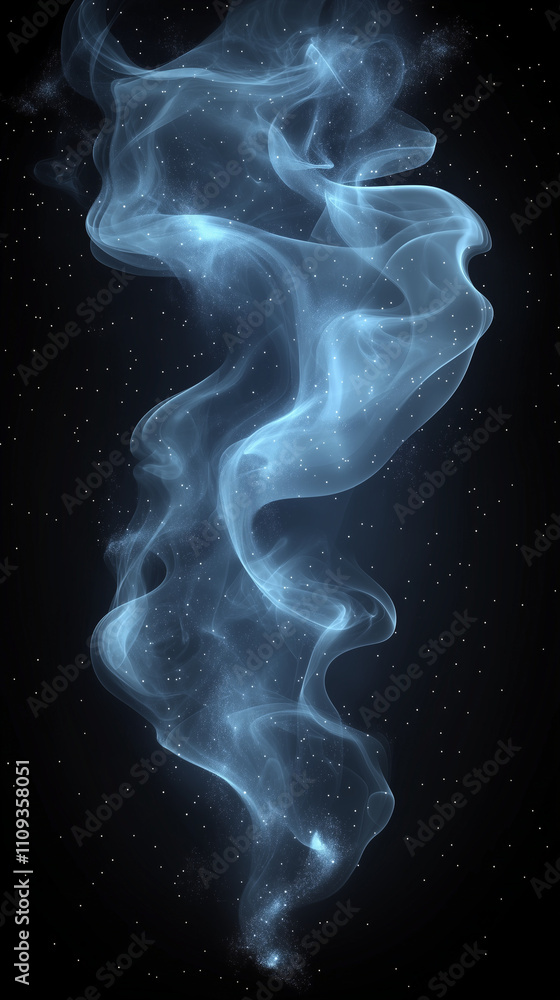 Fototapeta premium Bluish smoke rises sinuously upwards. Black background.