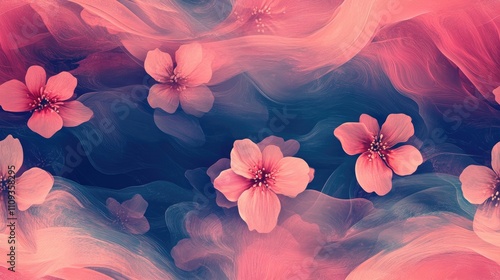 Seamless floral pattern featuring modern style with blurred wave and grunge effects ideal for fabric printing and home decor applications