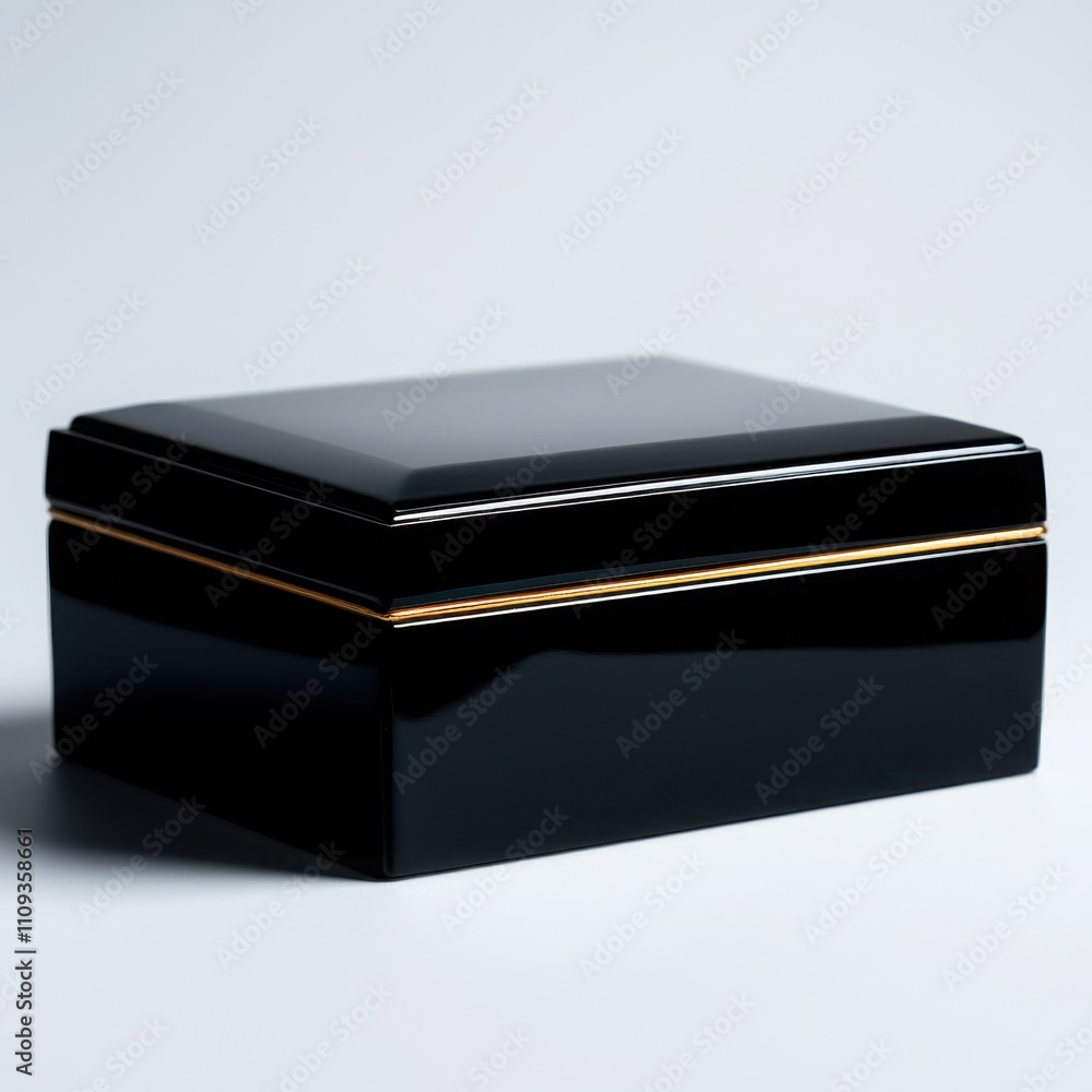 Elegant black box with golden accents on a white isolated background. Elegant black box with golden accents on a white isolated background.