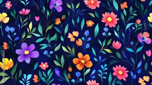 Wallpaper Mural Floral watercolor seamless pattern featuring vibrant flowers ideal for fabric and textile design in spring collections cover art Torontodigital.ca