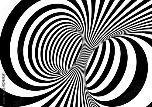 Black and white hypnotic wormhole tunnel optical Illusion background
