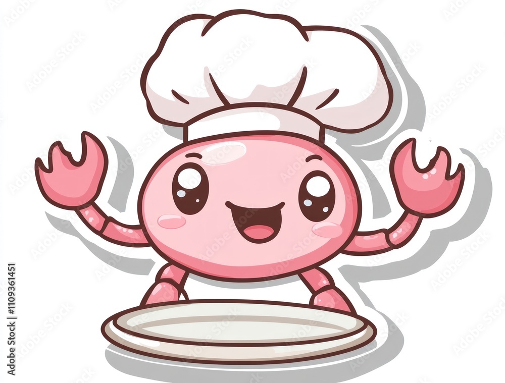 Here's a and keyword list for your image.. Happy chef crab presenting empty plate. Here's a and keyword list for your image.. Happy chef crab presenting empty plate.