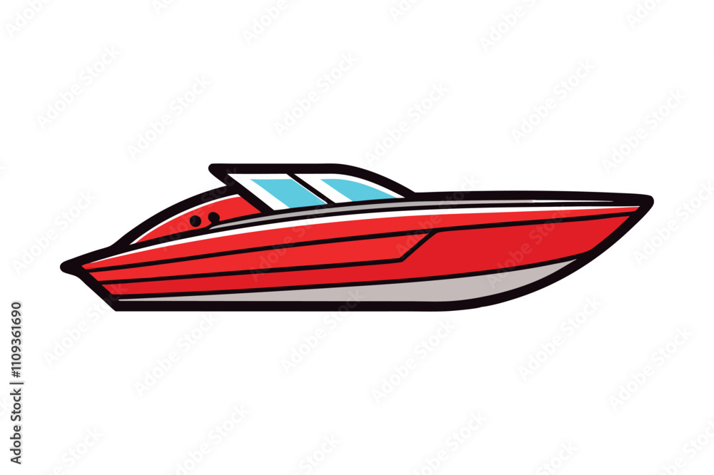 Red Speedboat Vector Illustration Modern Motorboat Design Red Speedboat Vector Illustration Modern Motorboat Design
