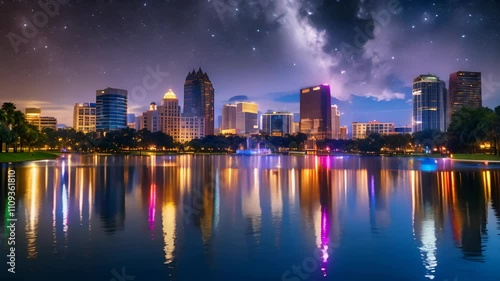 A beautiful view of the Orlando skyline at night